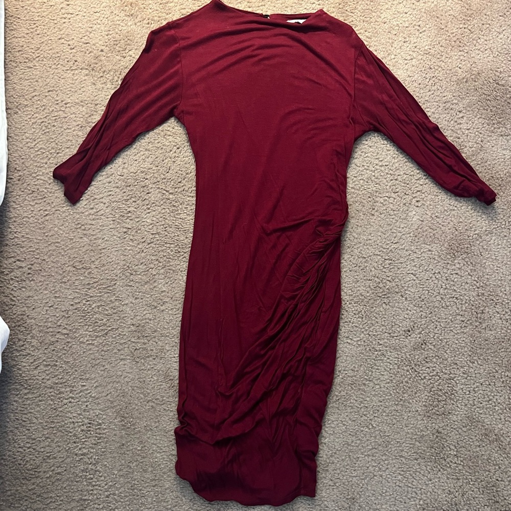 Charlotte Russe Burgundy Mid-Sleeve Ruched Dress